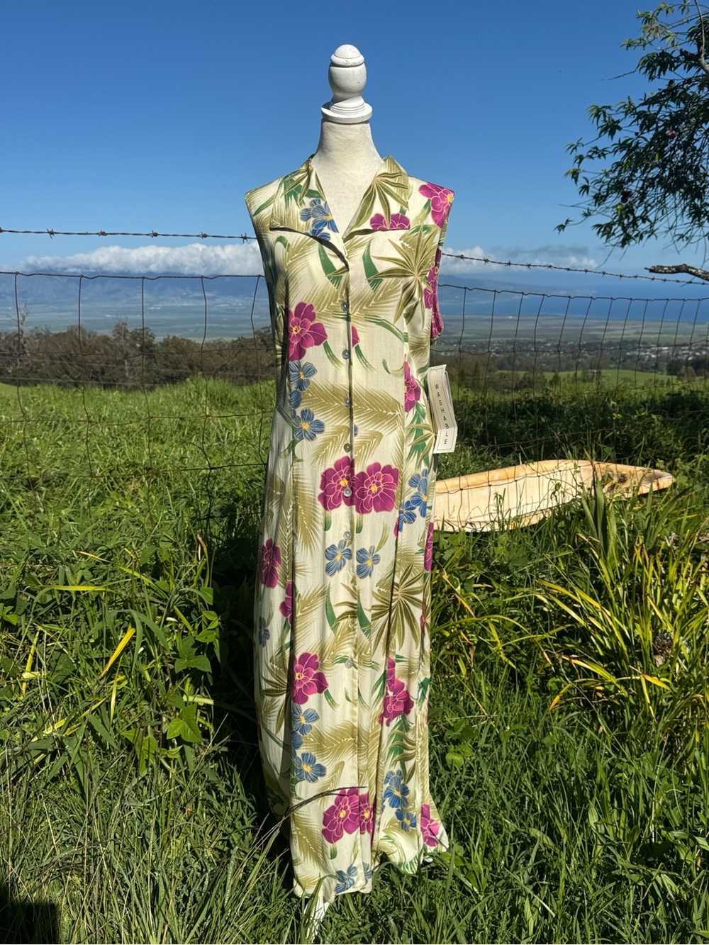 VTG Y2K 90s Coco Bianco Tropical Vacation Sleeveless Shirt Dress NWT size 16